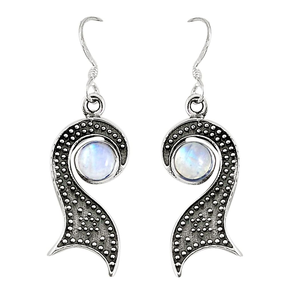 Natural rainbow moonstone 925 sterling silver dangle earrings d25621