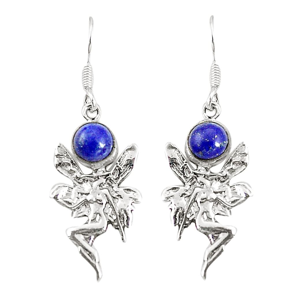 Natural blue lapis lazuli 925 silver angel wings fairy earrings jewelry d25622