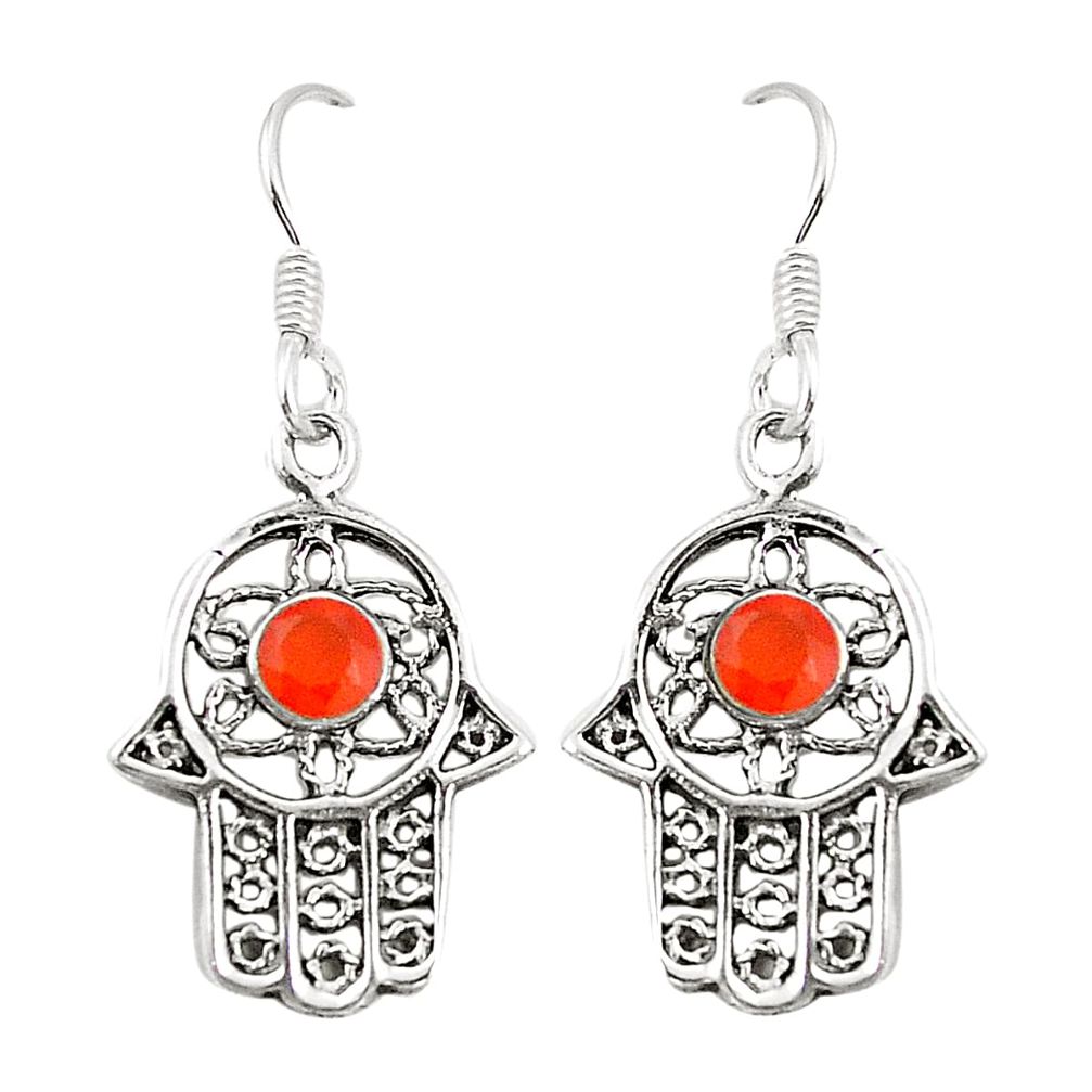 Natural cornelian (carnelian) 925 silver hand of god hamsa earrings d25624