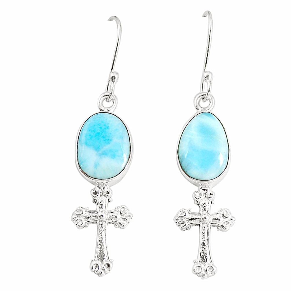 Natural blue larimar 925 sterling silver holy cross earrings d25663