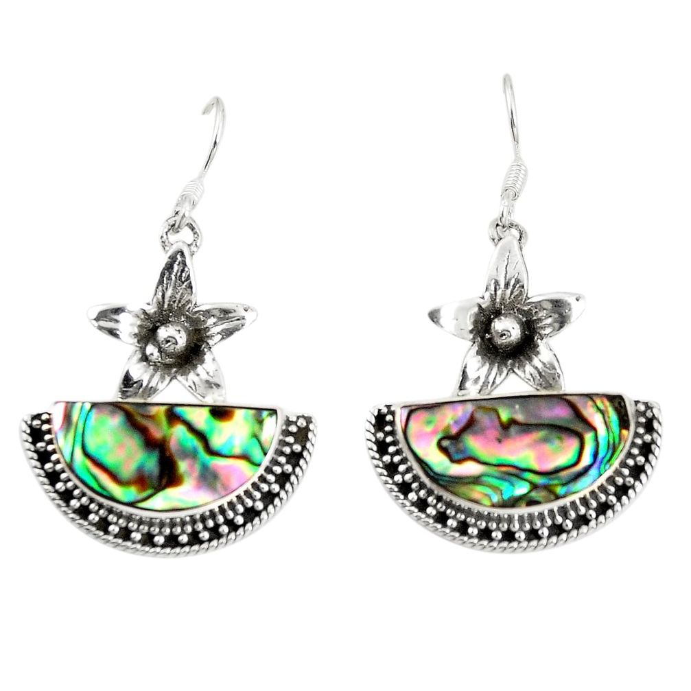 Natural green abalone paua seashell 925 silver dangle earrings jewelry d25695