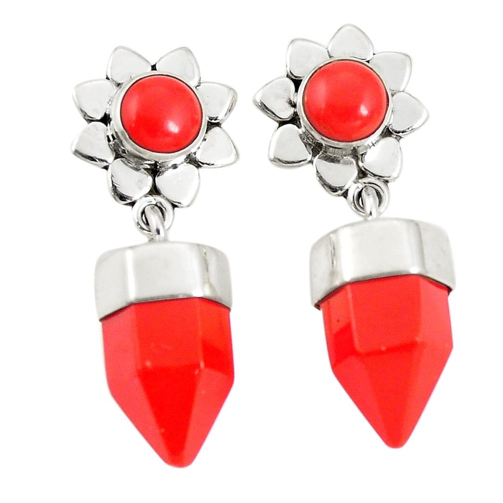 Red coral 925 sterling silver dangle earrings jewelry d25700