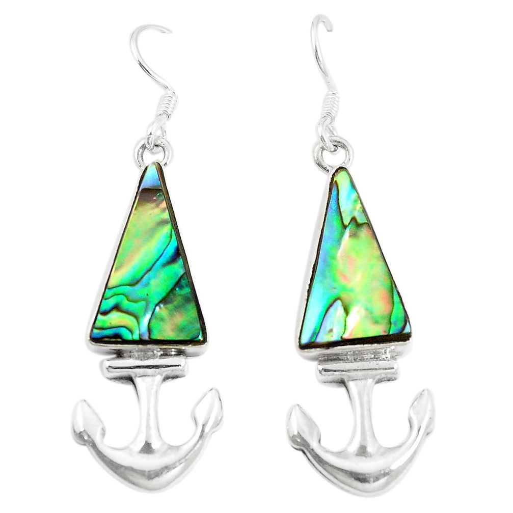 Natural green abalone paua seashell 925 silver dangle earrings d25828