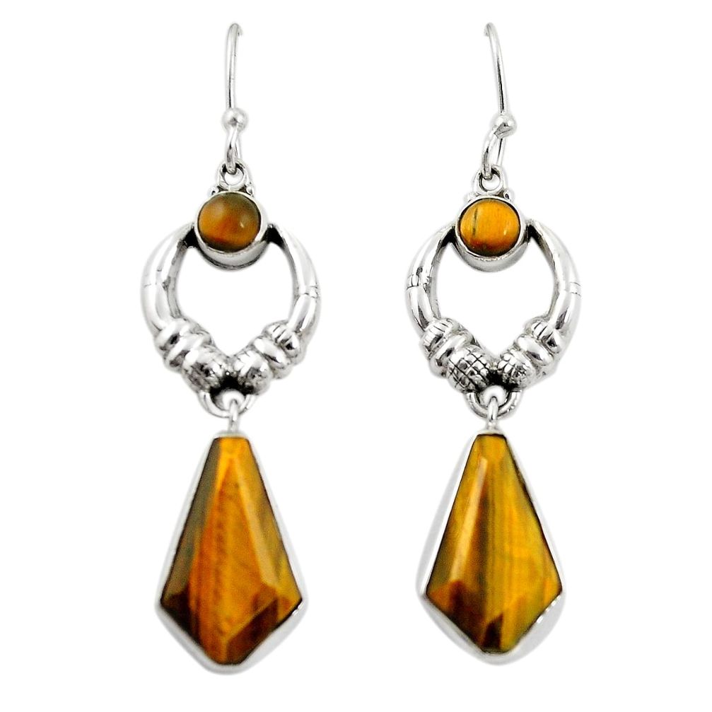 Natural brown tiger's eye 925 sterling silver dangle earrings d26102