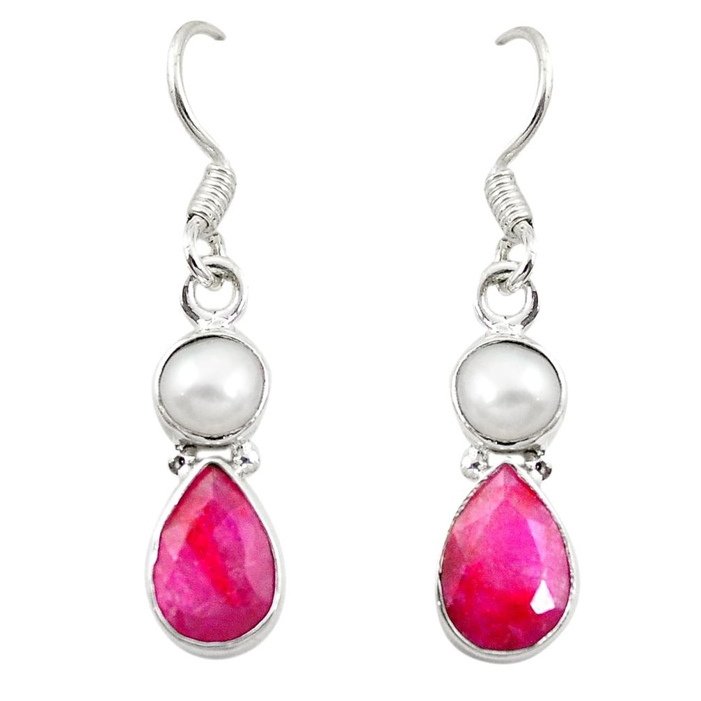 Natural red ruby pearl 925 sterling silver dangle earrings jewelry d26125