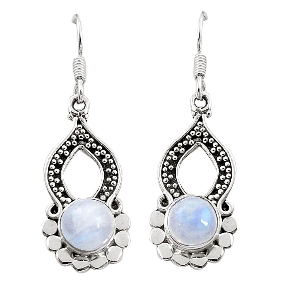 Natural rainbow moonstone 925 sterling silver dangle earrings d26136