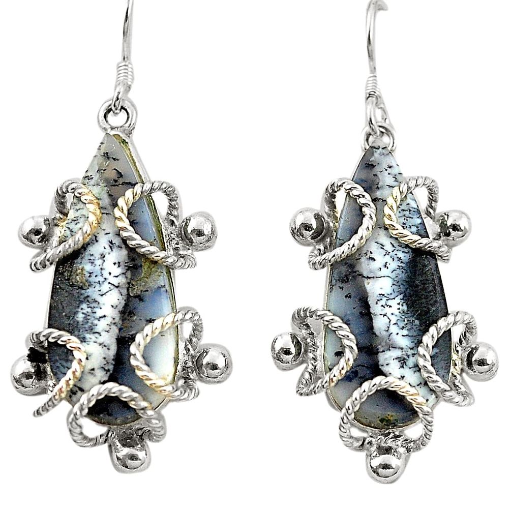 Natural white dendrite opal (merlinite) 925 silver dangle earrings d26201