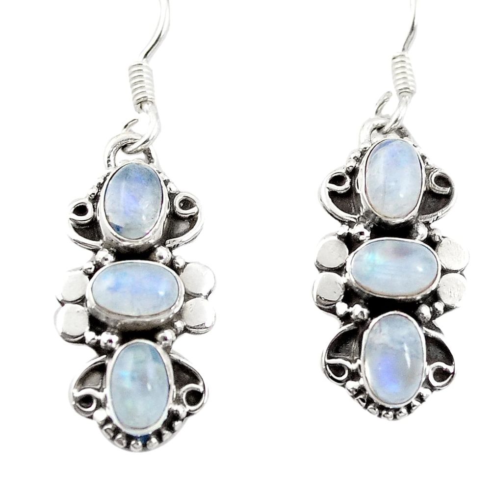 Natural rainbow moonstone 925 sterling silver dangle earrings d26203