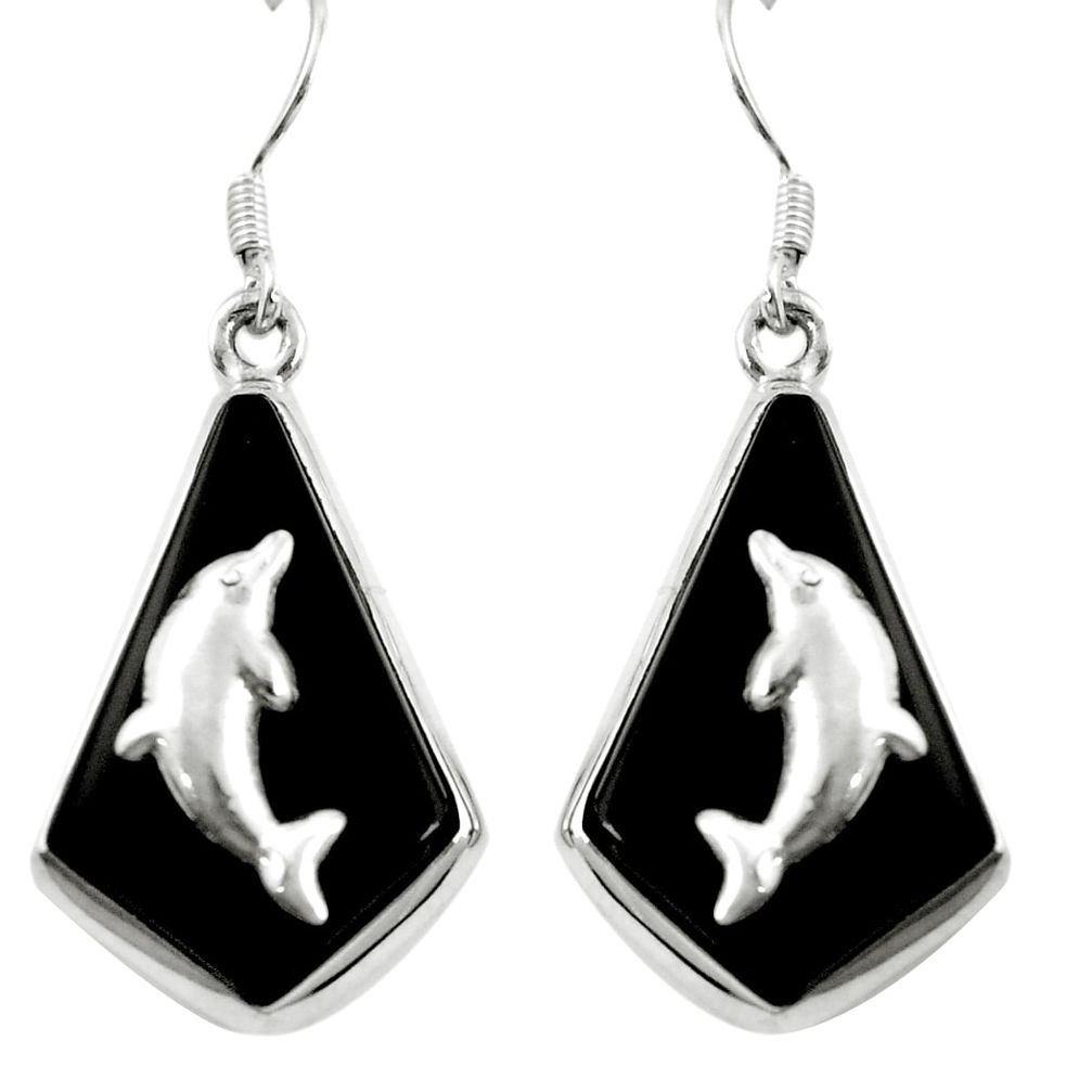 Natural black onyx 925 sterling silver dangle earrings jewelry d26207