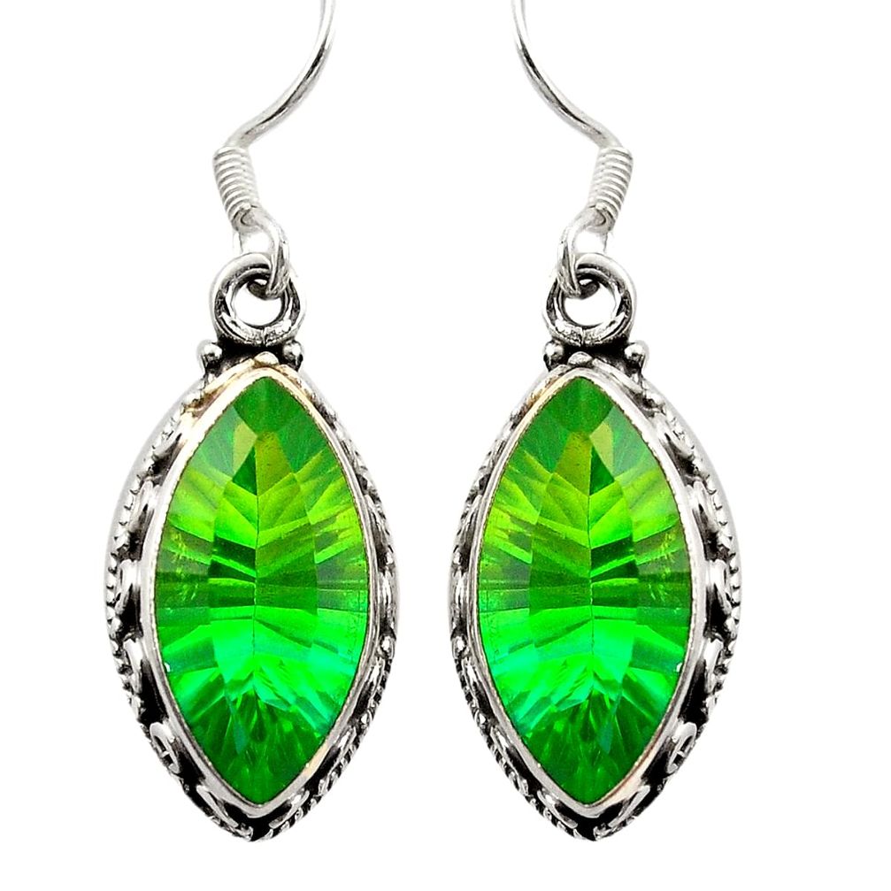 Green tourmaline (lab) 925 sterling silver dangle earrings d26218