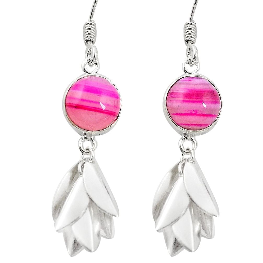 Natural pink botswana agate 925 sterling silver dangle earrings d26326