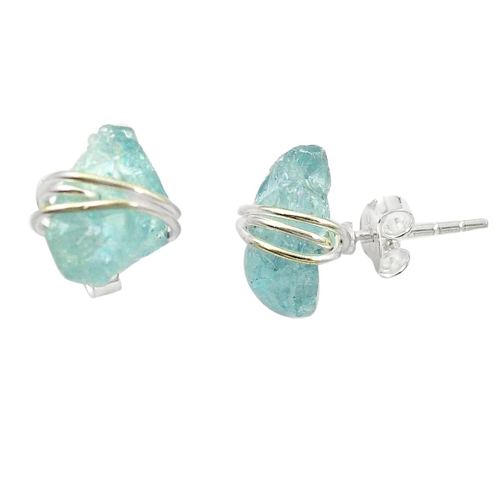 925 sterling silver natural aqua aquamarine rough stud earrings d26339