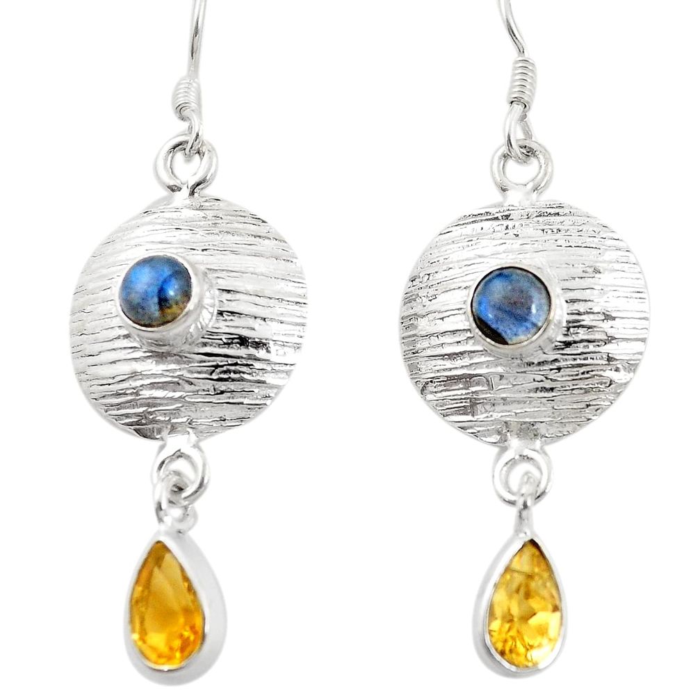 Natural yellow citrine labradorite 925 silver dangle earrings d26350