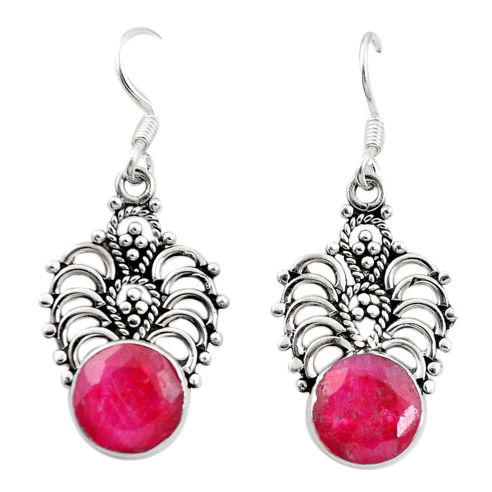 Natural red ruby 925 sterling silver dangle earrings jewelry d26353