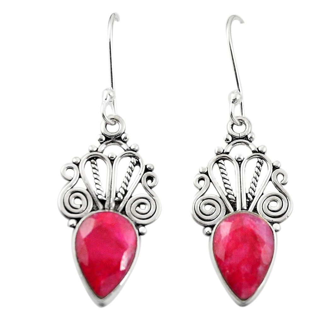 Natural red ruby 925 sterling silver dangle earrings jewelry d26379