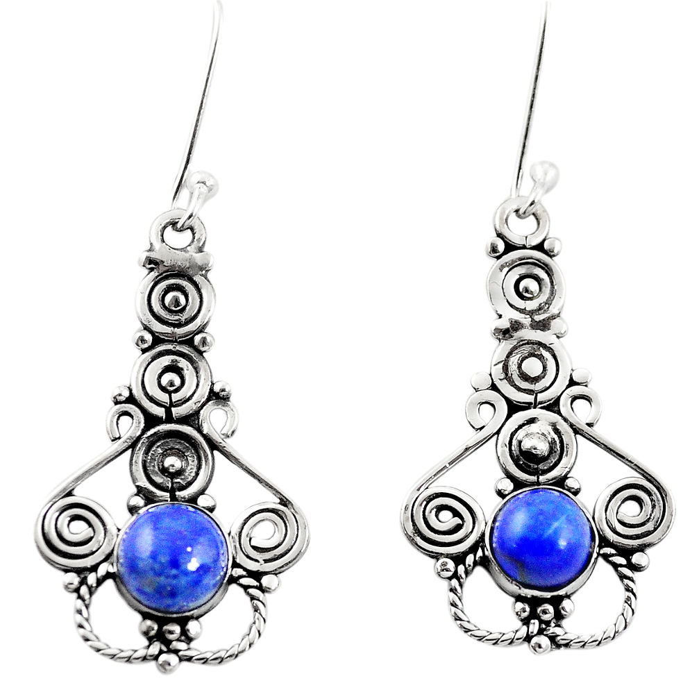 Natural blue lapis lazuli 925 sterling silver dangle earrings d26394