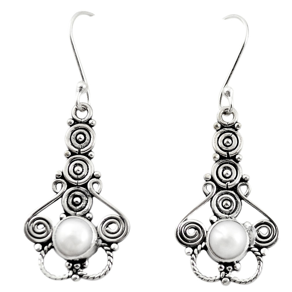 Natural white pearl 925 sterling silver dangle earrings jewelry d26398