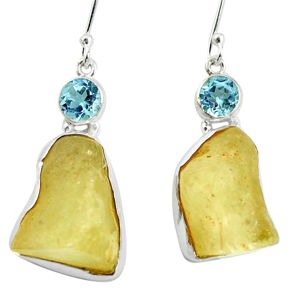 Natural libyan desert glass (gold tektite) 925 silver dangle earrings d27022