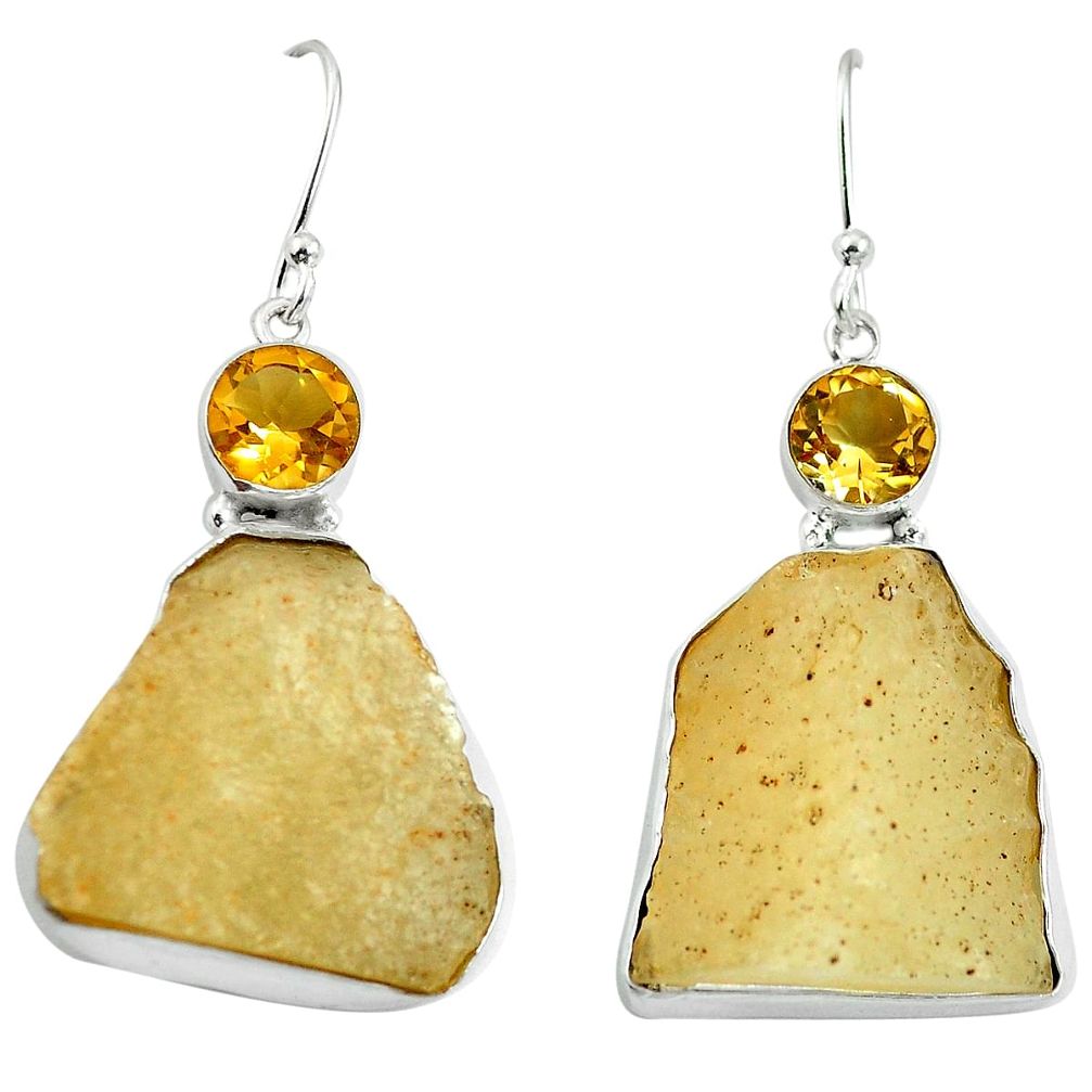 Natural libyan desert glass (gold tektite) 925 silver dangle earrings d27027