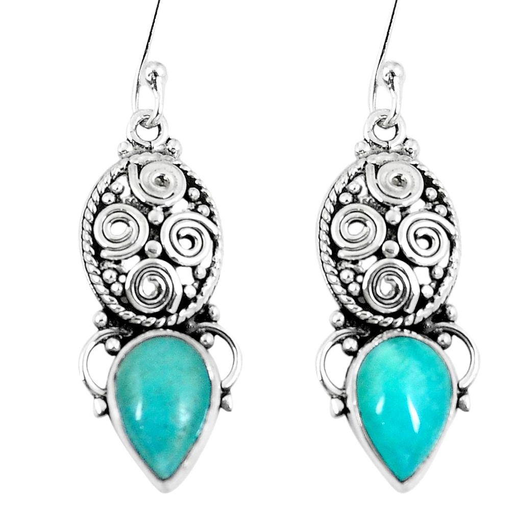 Natural green peruvian amazonite 925 sterling silver earrings d27309