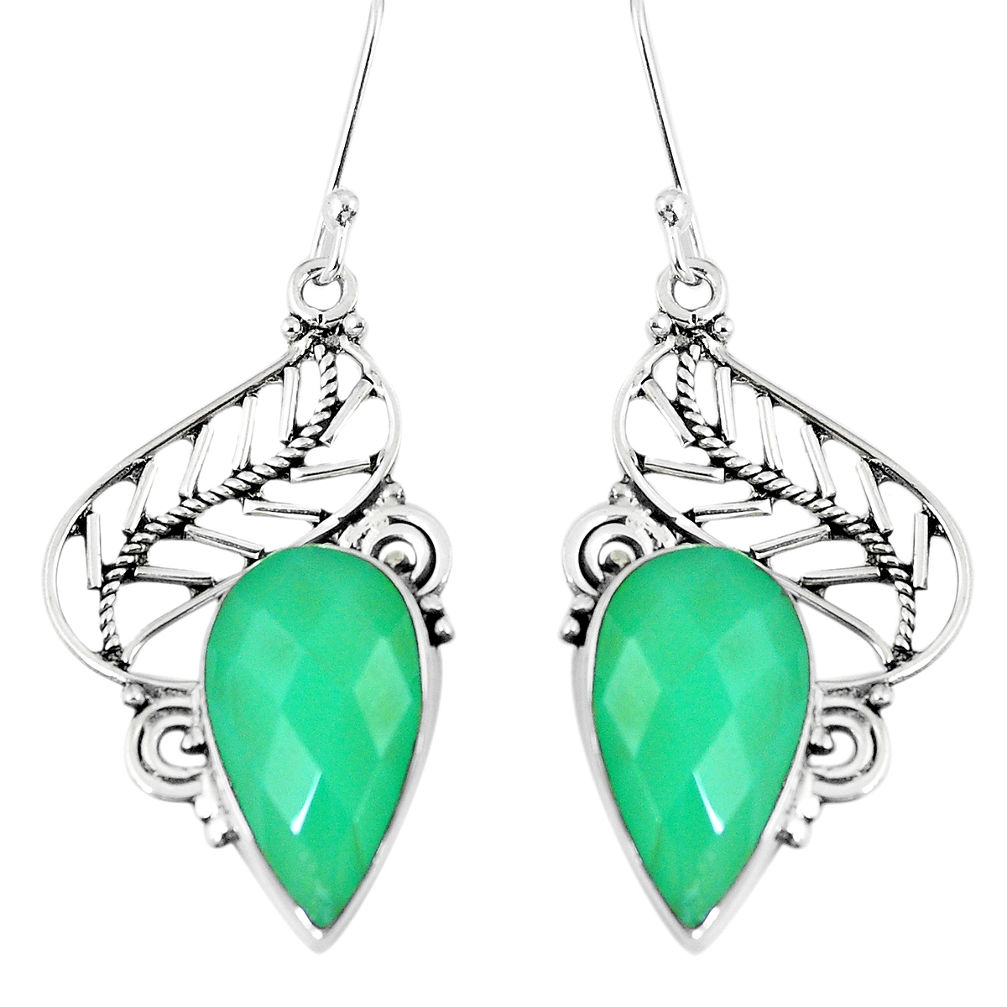 Natural green chalcedony 925 sterling silver earrings jewelry d27311