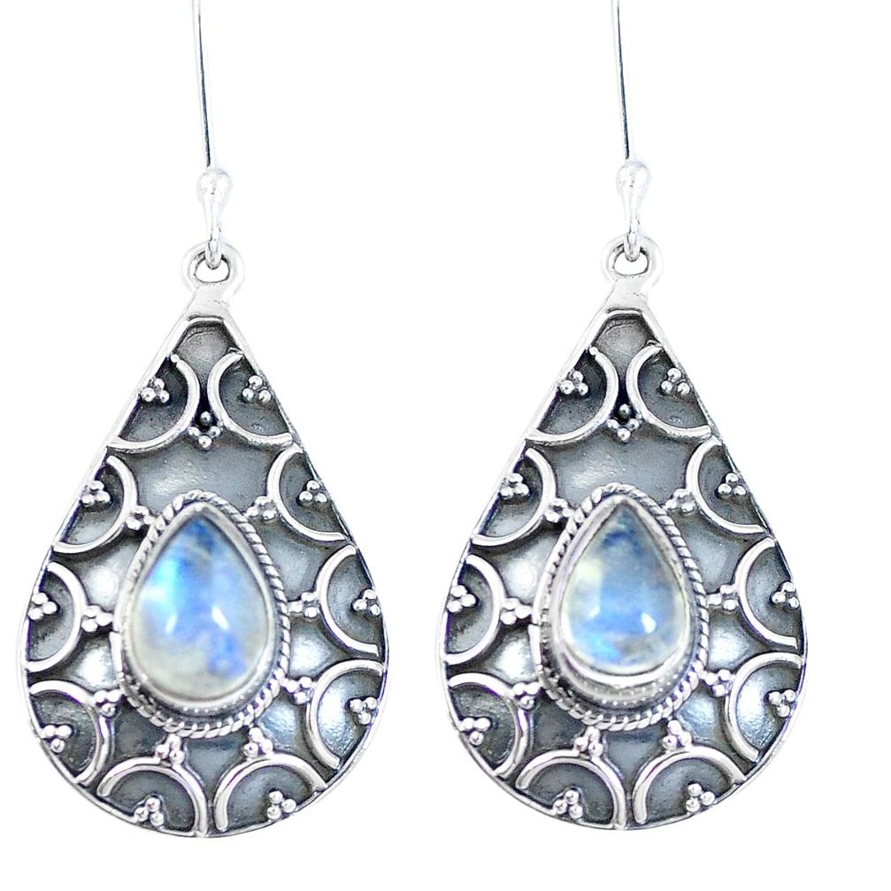 Natural rainbow moonstone 925 sterling silver earrings jewelry d27321