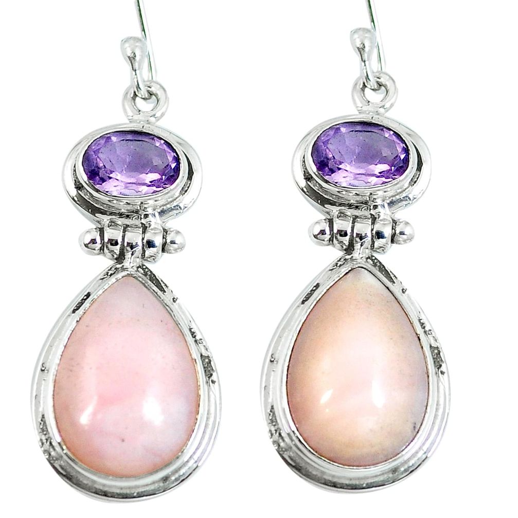 Natural pink opal amethyst 925 sterling silver earrings jewelry d27325