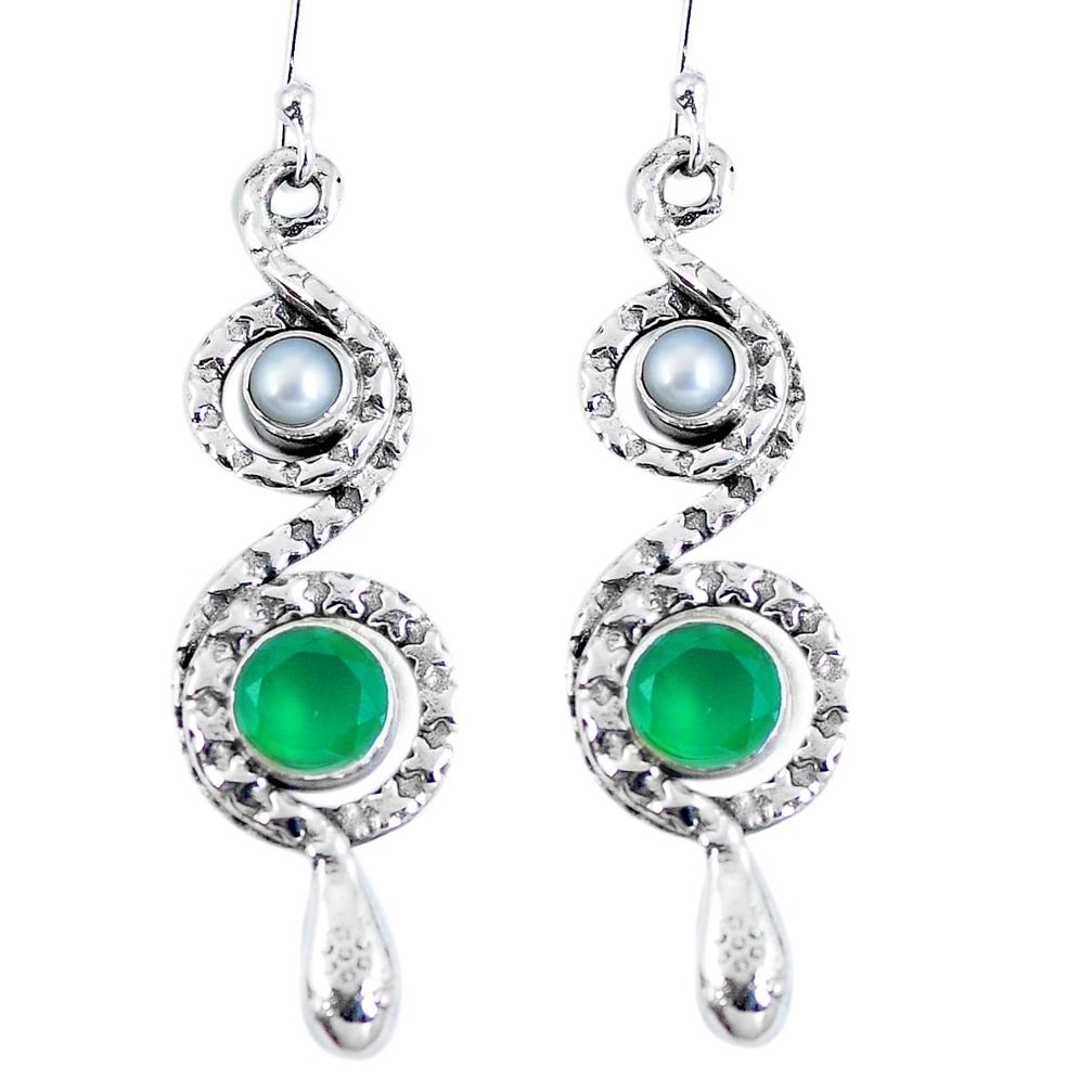 Natural green chalcedony pearl 925 sterling silver snake earrings d27326