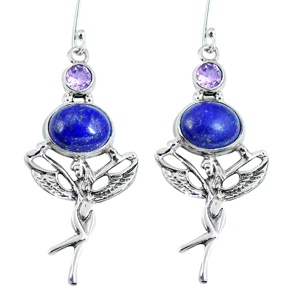 925 sterling silver natural blue lapis lazuli amethyst earrings jewelry d27330