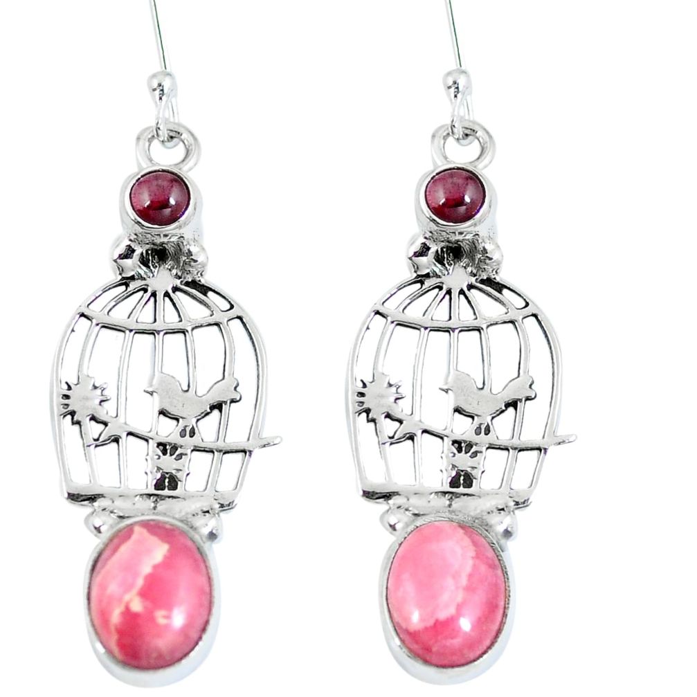 Natural pink rhodochrosite inca rose (argentina) 925 silver earrings d27331