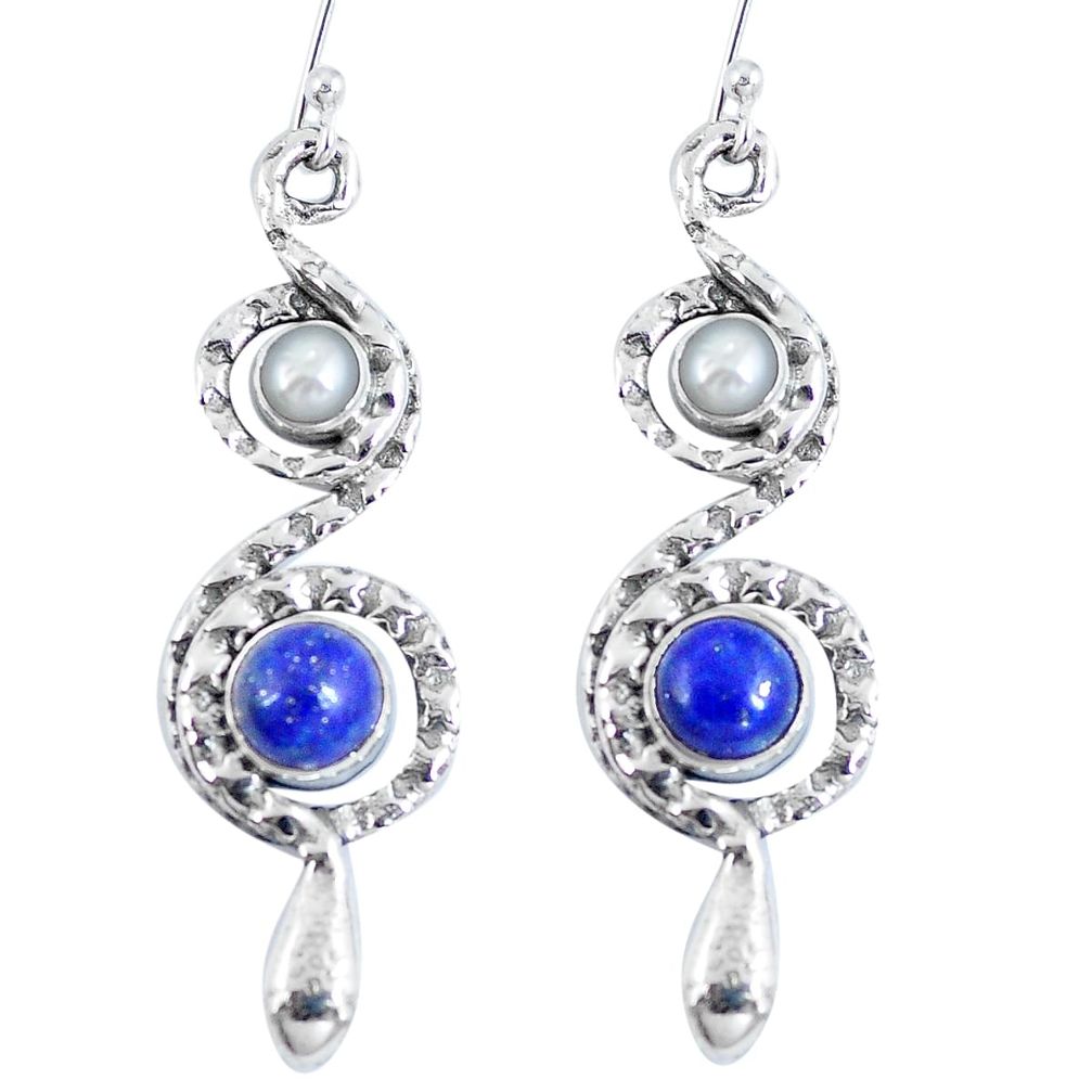 Natural blue lapis lazuli pearl 925 sterling silver snake earrings d27335