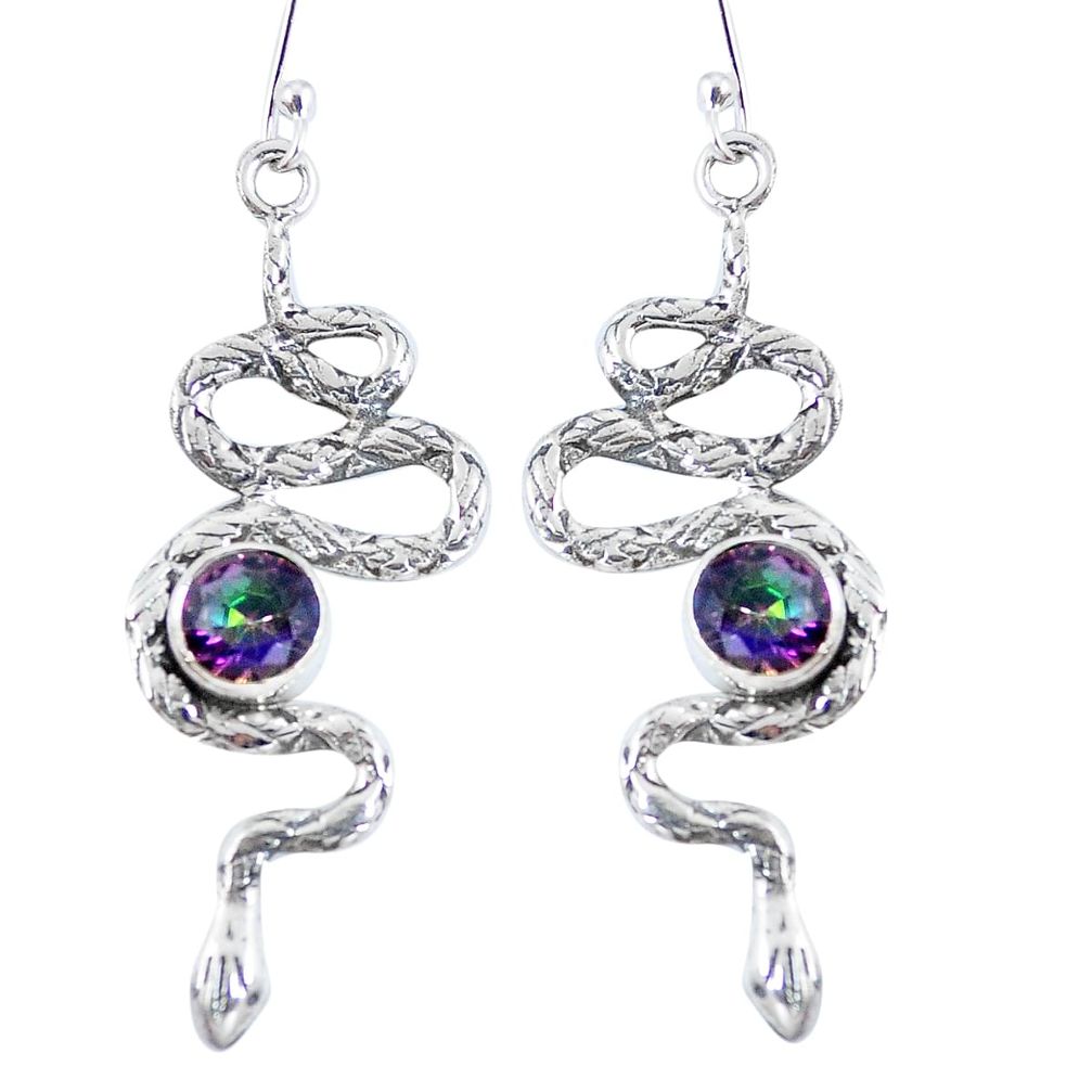 Multi color rainbow topaz 925 sterling silver snake earrings jewelry d27339