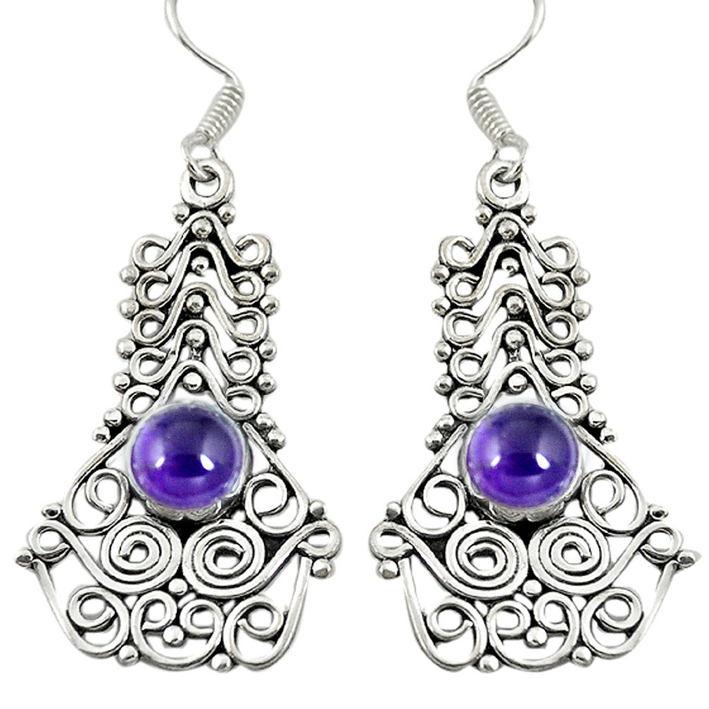 Natural purple amethyst 925 sterling silver dangle earrings d27382