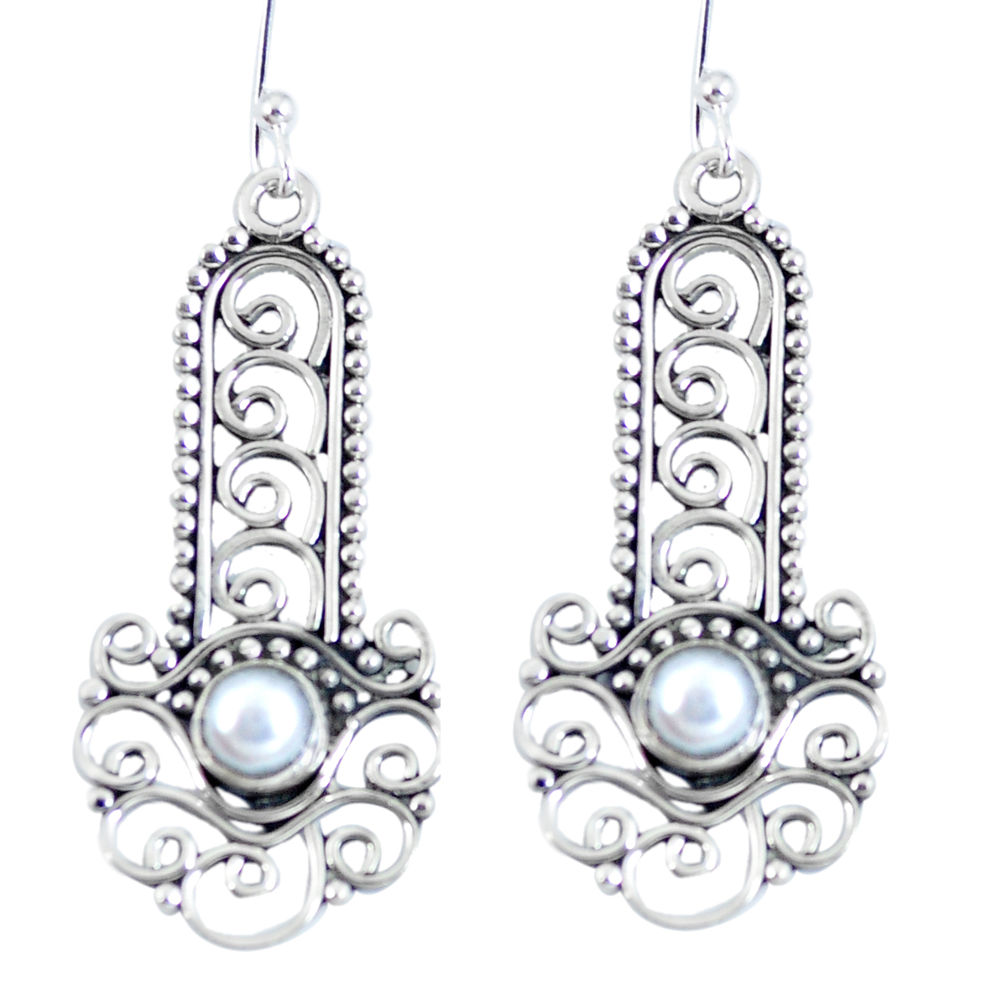 Natural white pearl 925 sterling silver dangle earrings jewelry d27385