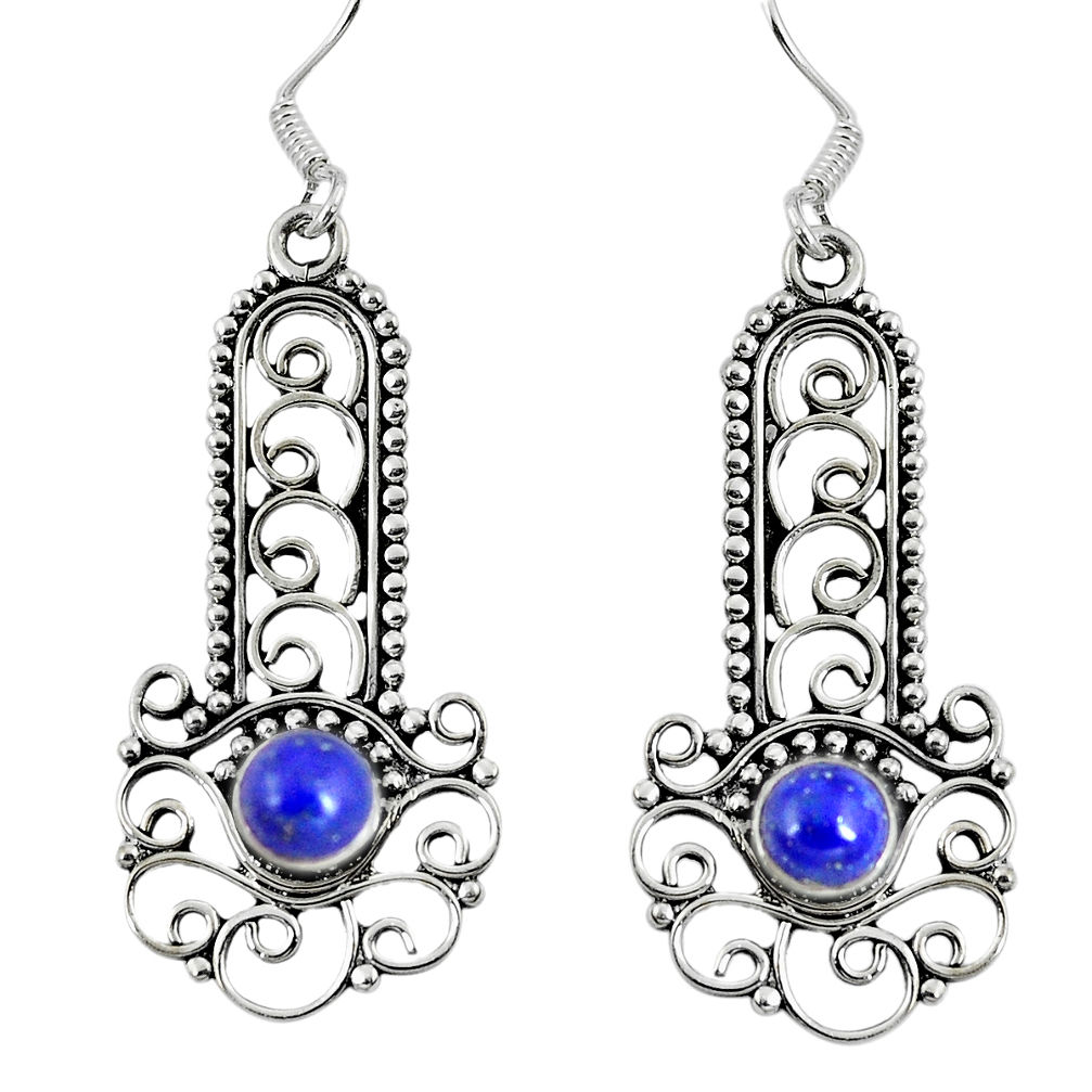 Natural blue lapis lazuli 925 sterling silver dangle earrings d27386