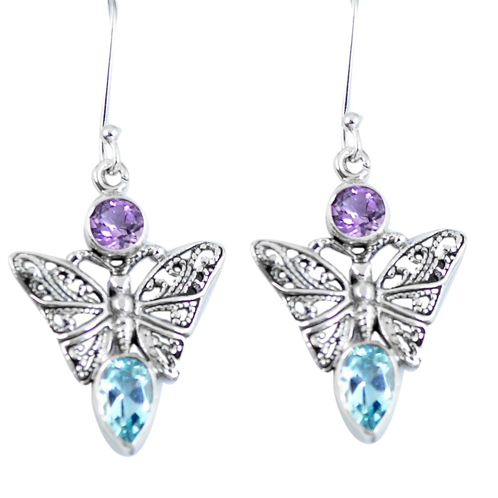 925 silver natural blue topaz amethyst butterfly earrings jewelry d27388