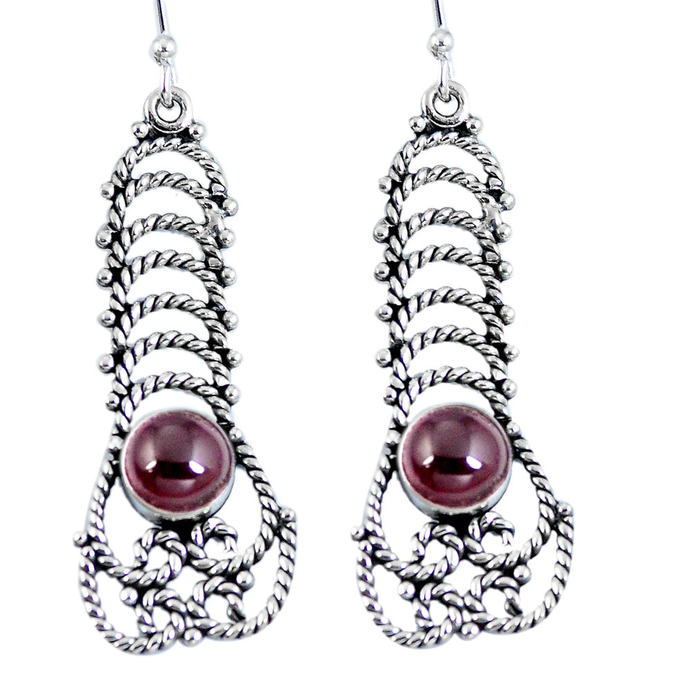 Natural red garnet 925 sterling silver dangle earrings jewelry d27391