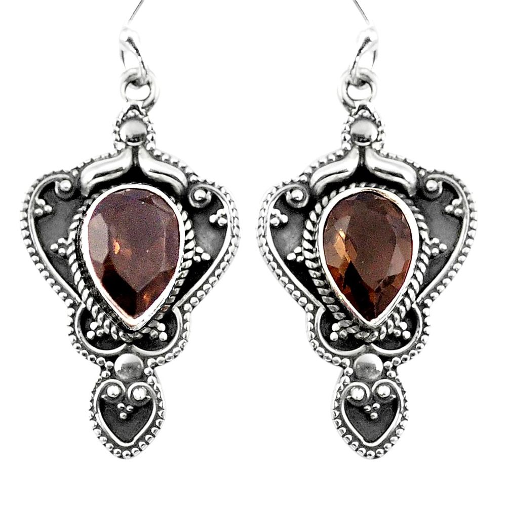 Brown smoky topaz 925 sterling silver dangle earrings jewelry d27561