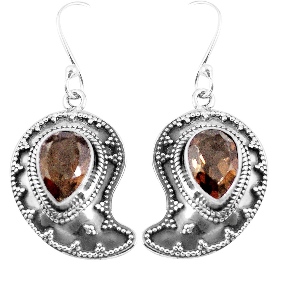Brown smoky topaz 925 sterling silver dangle earrings jewelry d27562