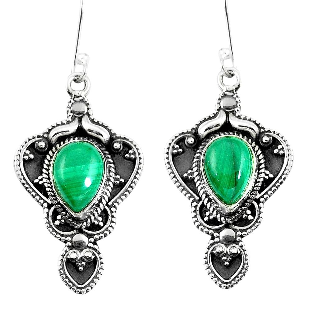 Natural green malachite (pilot's stone) 925 silver dangle earrings d27566
