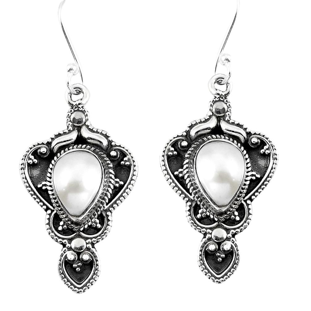 Natural white pearl 925 sterling silver dangle earrings jewelry d27567