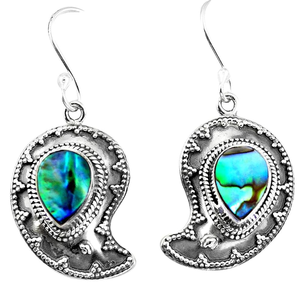Natural green abalone paua seashell 925 silver dangle earrings d27569