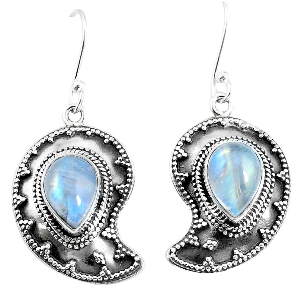 Natural rainbow moonstone 925 sterling silver dangle earrings d27570