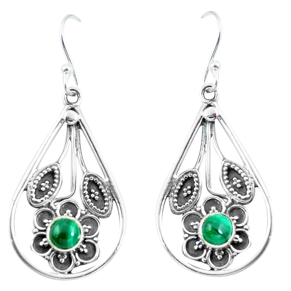 Natural green malachite (pilot's stone) 925 silver flower earrings d27574