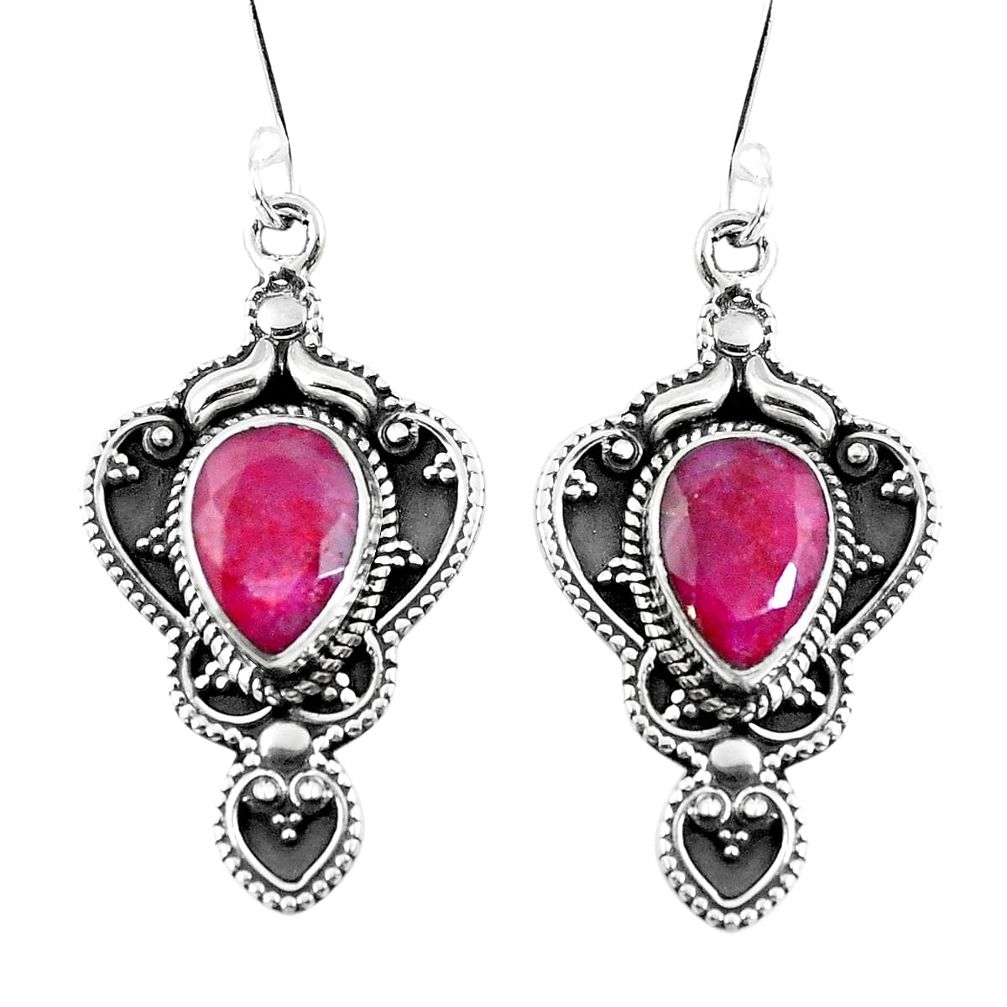 Natural red ruby 925 sterling silver dangle earrings jewelry d27575