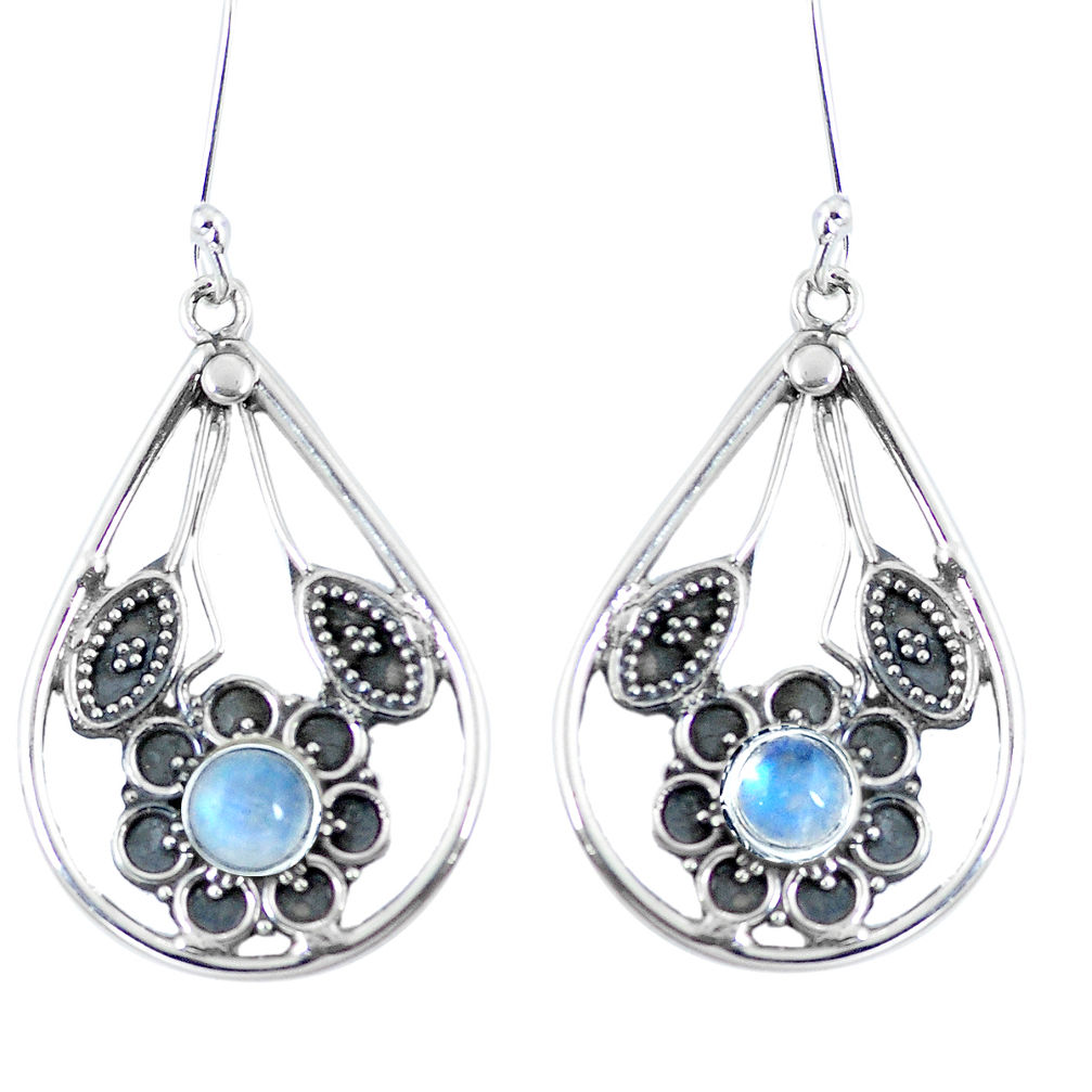 Natural rainbow moonstone 925 sterling silver flower earrings d27577