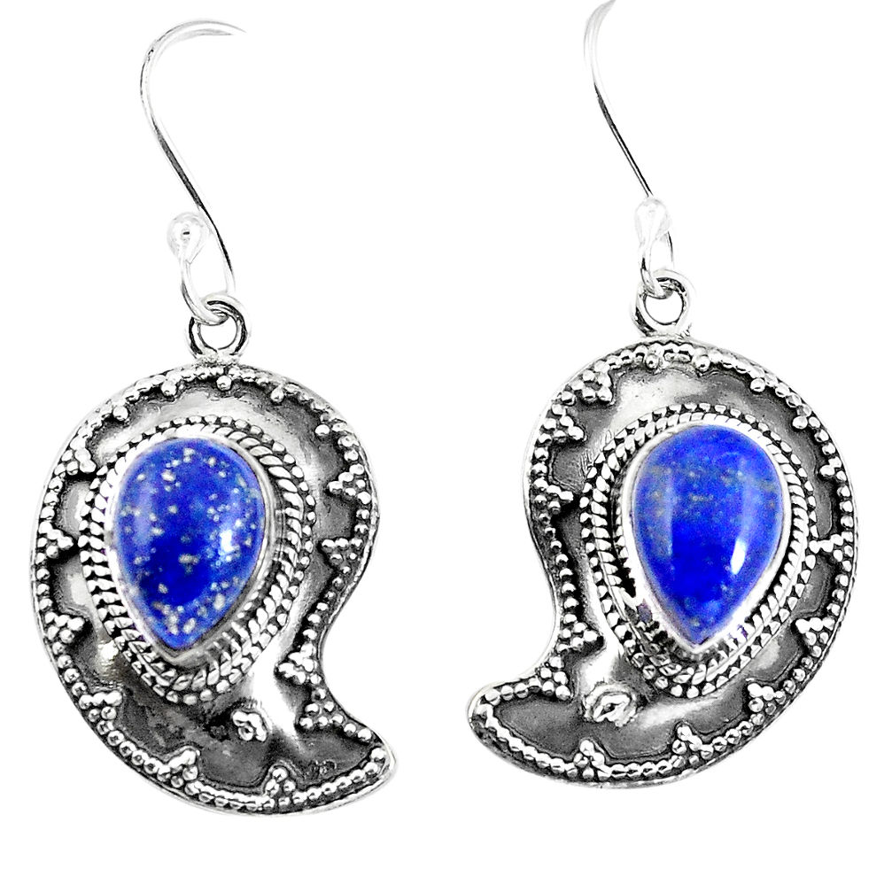 Natural blue lapis lazuli 925 sterling silver dangle earrings d27579