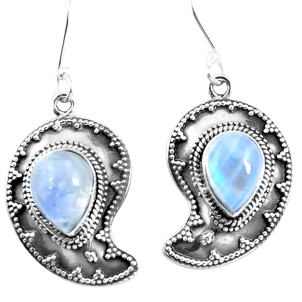 Natural rainbow moonstone 925 sterling silver dangle earrings d27580