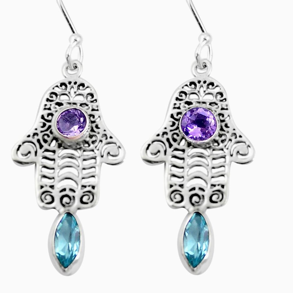 Natural blue topaz amethyst 925 sterling silver dangle earrings d27583