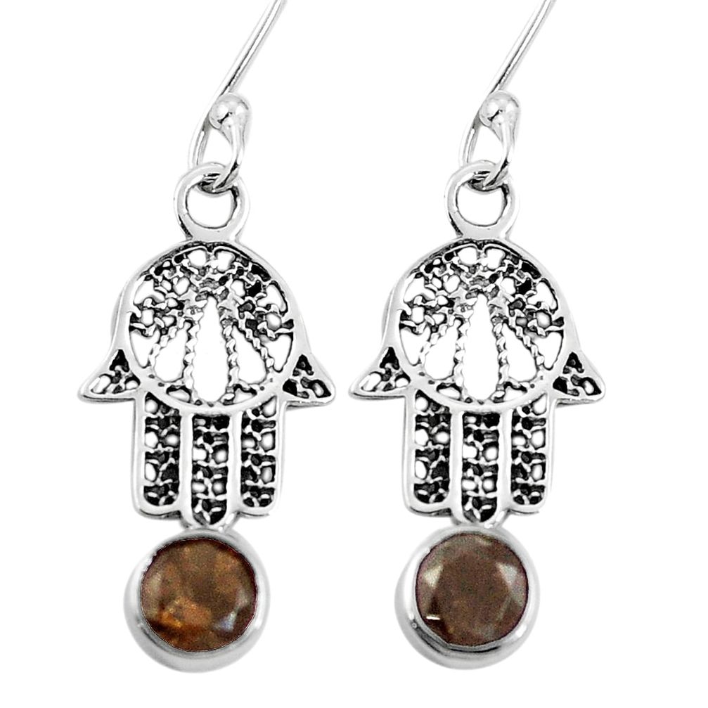 Brown smoky topaz 925 sterling silver hand of god hamsa earrings d27588